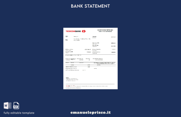 modello word di estratto conto bancario Vietnam Techcombank in stile verificato